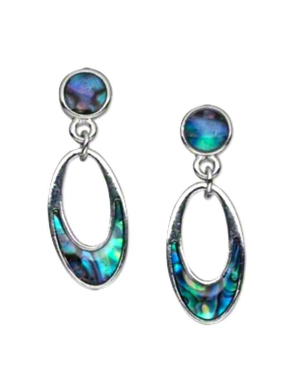 Organic Paua Abalone Shell Open Oval Swingy Silver Rhodium Plated Post Earrings - Picture 1 of 1